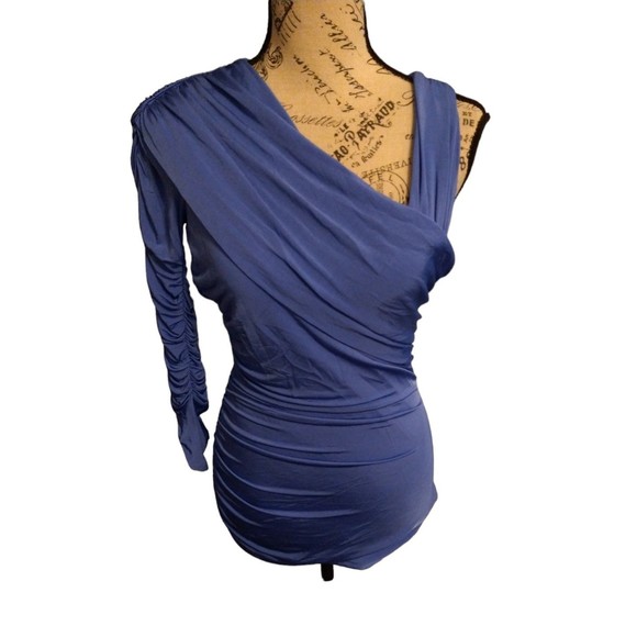 Bebe long sleeve cold shoulder mini Tunic dress Boho Sexy Blue Md Cottage Core - Picture 1 of 10